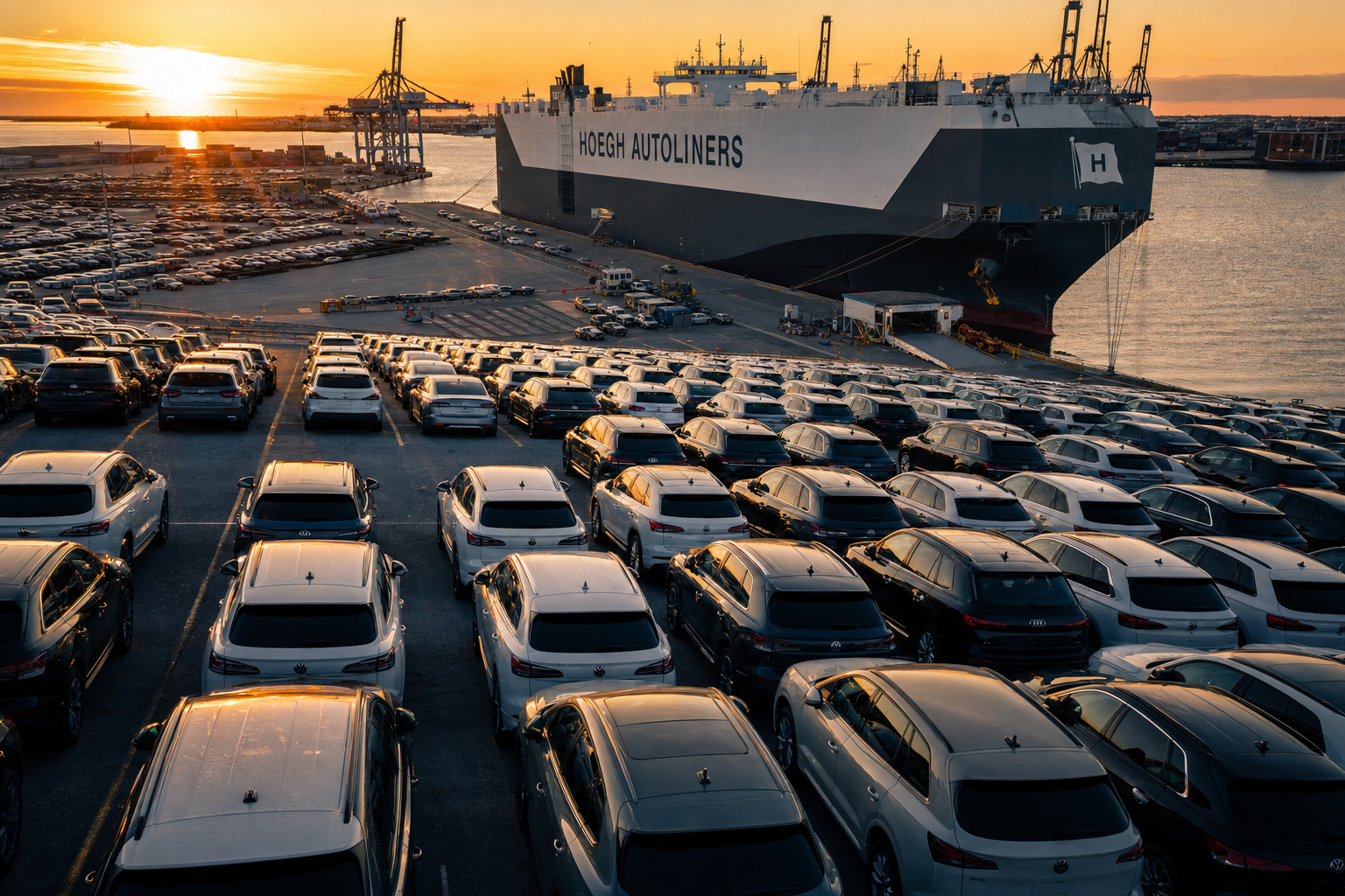 Imported vehicles staged at the Port of Baltimore.